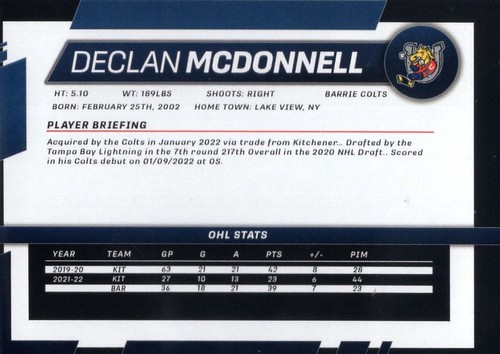 2022/23 Barrie Colts - DECLAN McDONNELL - Picture 2 of 2