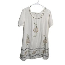 Boho Dress Women's Approx M/L White Floral Tie Shift Mini Short Sleeve Unbranded
