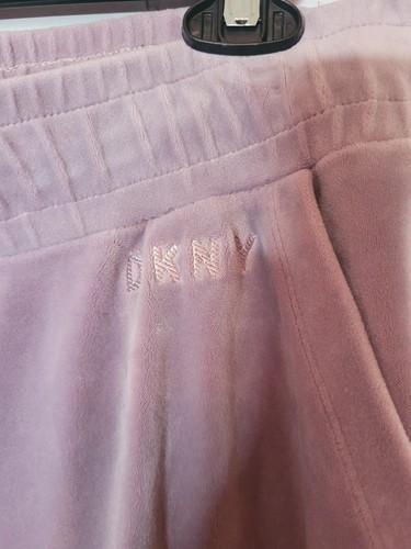 DKNY Sport Lounge Pants Lavender Velour Plush Elastic Waist Wide Leg Pocket Med - Picture 2 of 8
