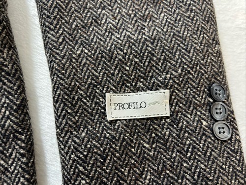 Blazer Profilo Tweed 70% Lana 20% Seda Chevron Hombres 40R Lana Gris 2 Botones - Imagen 3 de 19