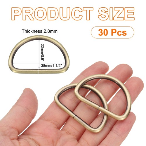 30 Pcs Metal D Rings 1-1/2" ID 3.8mm Thickness Opening for Bags, Light Bronze - Picture 2 of 5