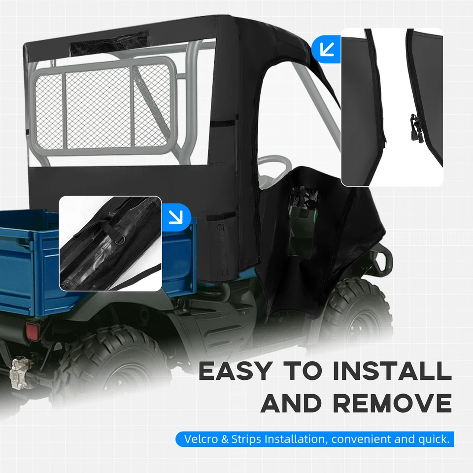 Carcasa de cabina UTV puerta blanda negra para Kawasaki Mule 600 610 4x4 XC 2005-2016 Foto 4 de 4