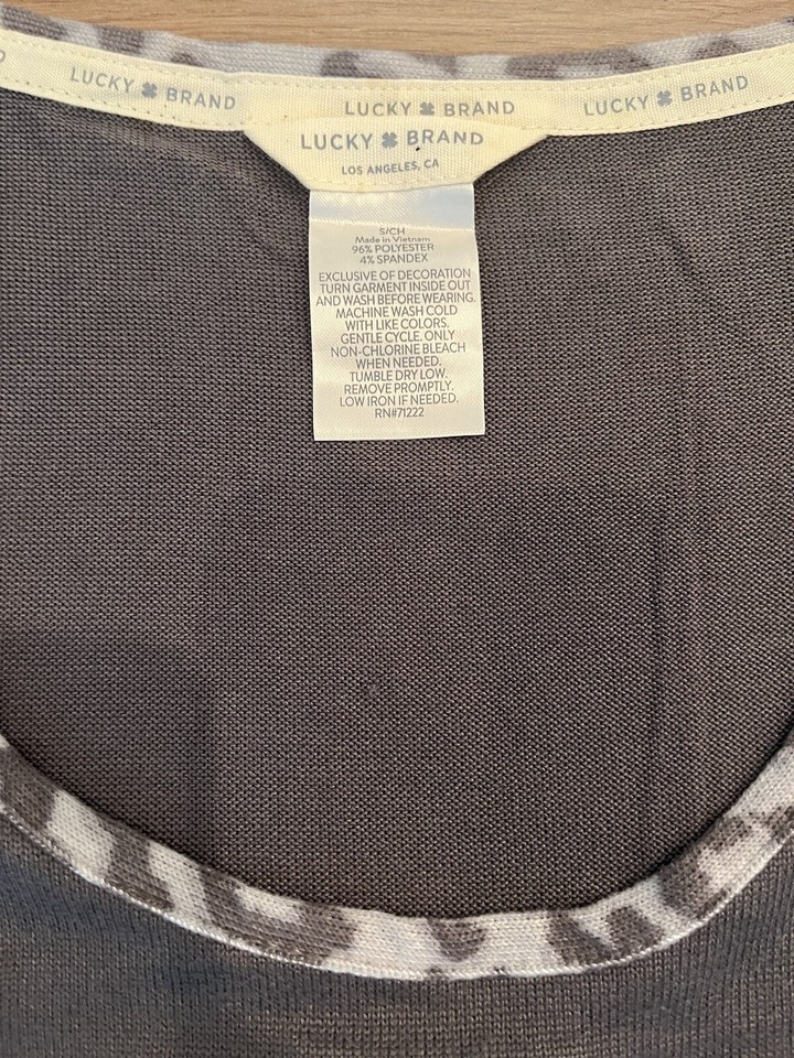 Lucky Brand Women's Knit Scoop Neck Tank Top Gray With Leopard Print