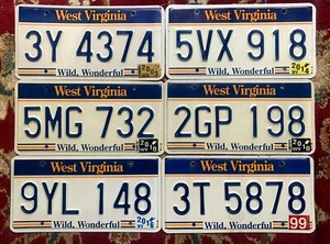 WEST VIRGINIA GRAPHIC LICENSE PLATE 'WILD WONDERFUL' WITH RANDOM NUMBER W.VA.