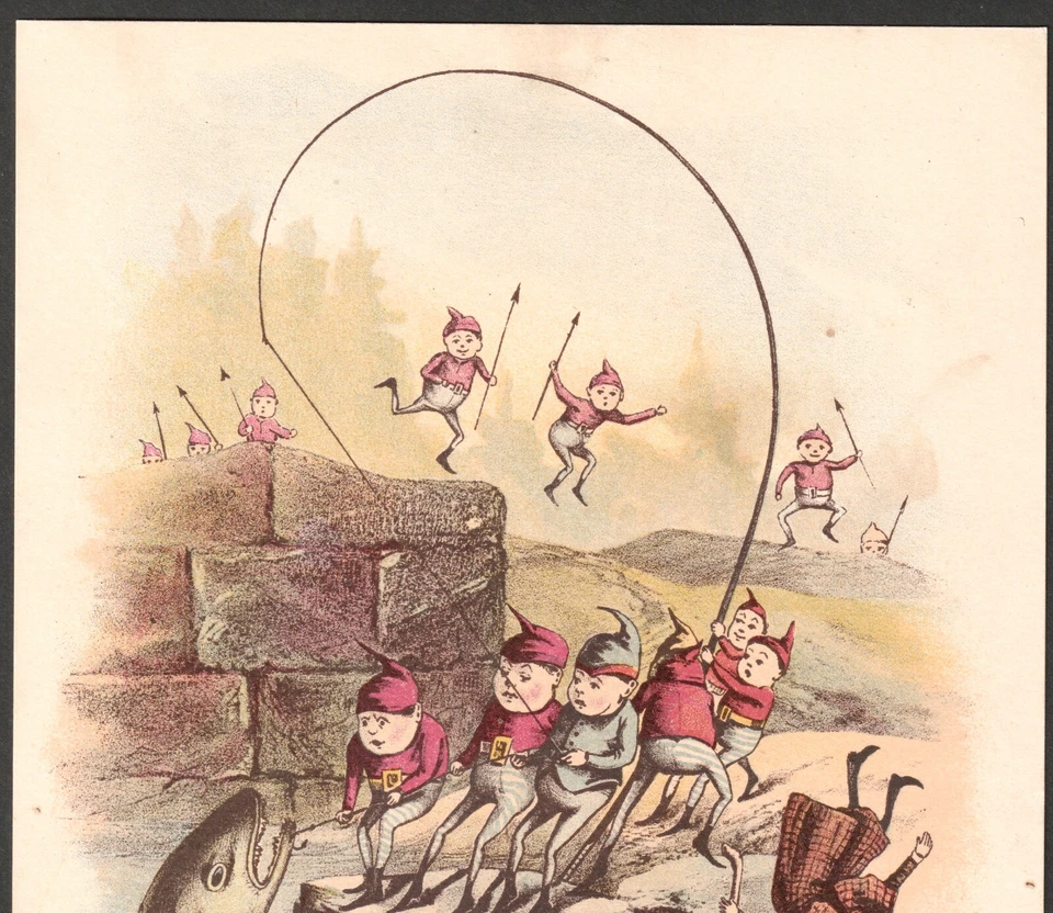 Antiqe Brownies 1800's BIG 5.5 x 7.5 Victorian Trade Card SR.Sport Fish Fantasy - Imagem 3 de 4