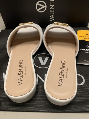 Valentino Afrodite Logo Quilted Leather Slip-on Sandals Size