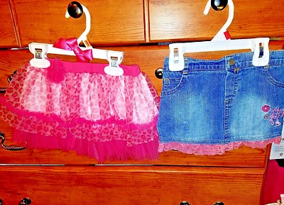 2 Toddler Girls skirts. 1 tutu & 1 jean skirt w/ hearts  both Size 24 mths 
