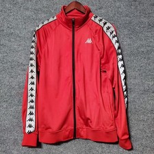 Kappa Tracksuit Jacket Womens Medium Red Black Grey Tape Y2K Full Zip Sportswear