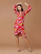 NWT Diane Von Furstenberg Tulip Dress w/Slip in Celebration Floral Red 10