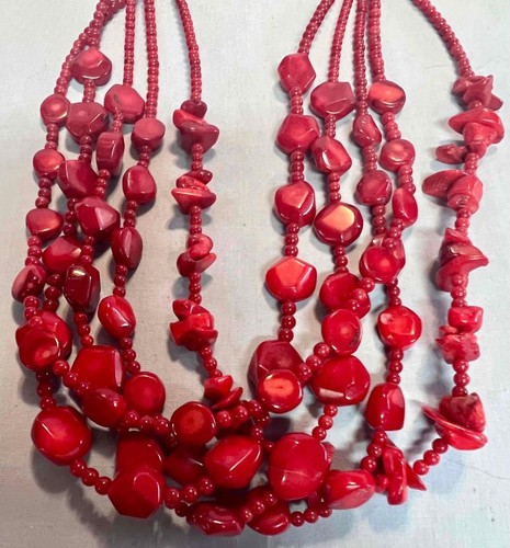Antique/Vintage Chinese Red Coral 5 Strand Silver Accents Necklace - Picture 3 of 8