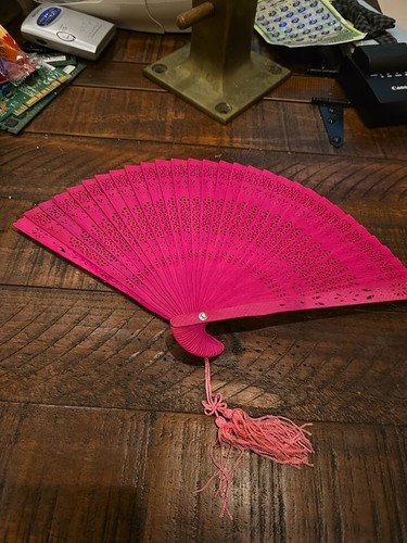 5 Vtg Oriental Chinese Asian Wooden Folding Hand Fan Lot - Picture 6 of 7
