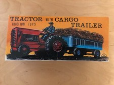 TRACTOR WITH CARGO TRAILER S-1214, Japan Vintage Toy 1960's Tin Friction