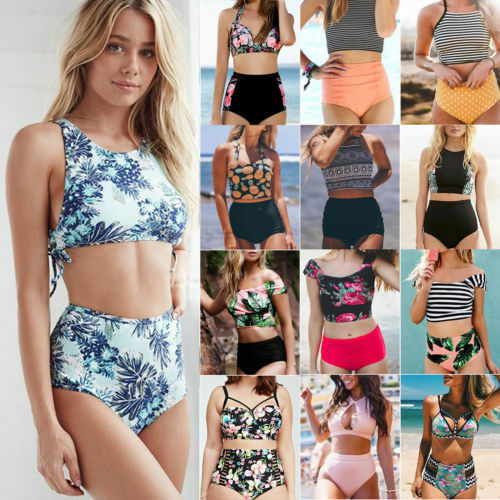 Damen hochtailliertes Bikini-Set Push Up gepolsterter Badeanzug Beachwear Bademode Baden - Bild 1 von 46