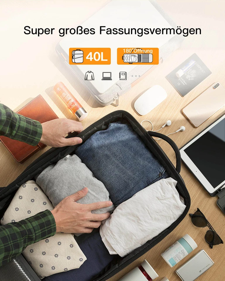 Reiserucksack Laptop Rucksack für 15,6 Laptop 40L Supergroßer Handgepäck - Bild 3 von 4
