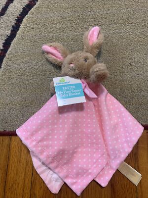 Way to Celebrate Easter Bunny PINK polka dot lovey with rattle NWT