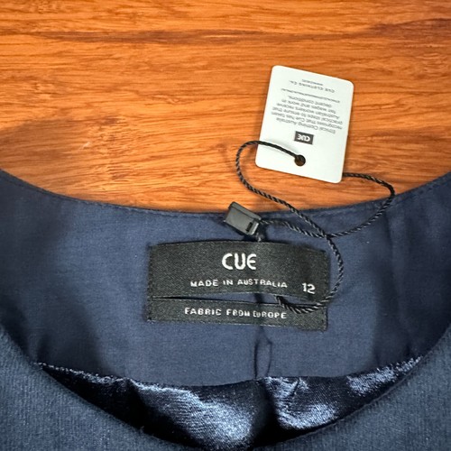 Cue Pencil Dress Navy Blue Sheath 12 Shiny Satin Office Business Work Formal - Picture 3 of 21