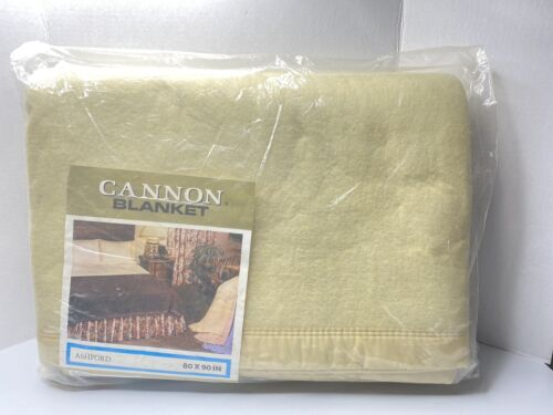 Cannon Blanket New 80 x 90 Ashford Beige 100 Percent Acrylic Nylon Binding VTG - Afbeelding 1 van 10