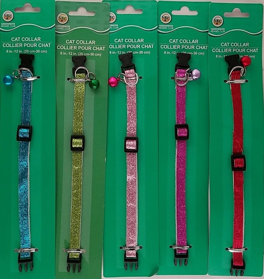 GREENBRIER KENNEL CLUB CAT COLLARS REFLECTIVE GLITTER QUICK-RELEASE BUCKLE BELL, SELECT: Color