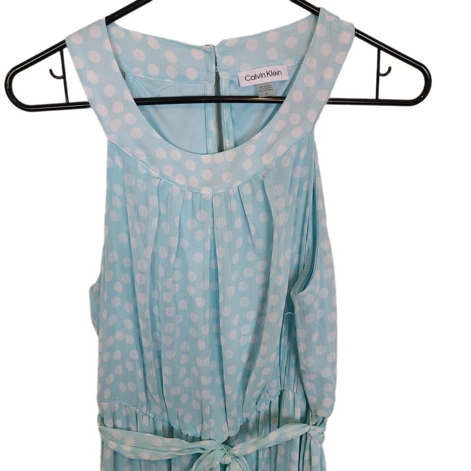 Maxi Vestido Calvin Klein Halter Vestido Lunares Mujer 10 Azul Blanco Volantes Foto 2 de 4