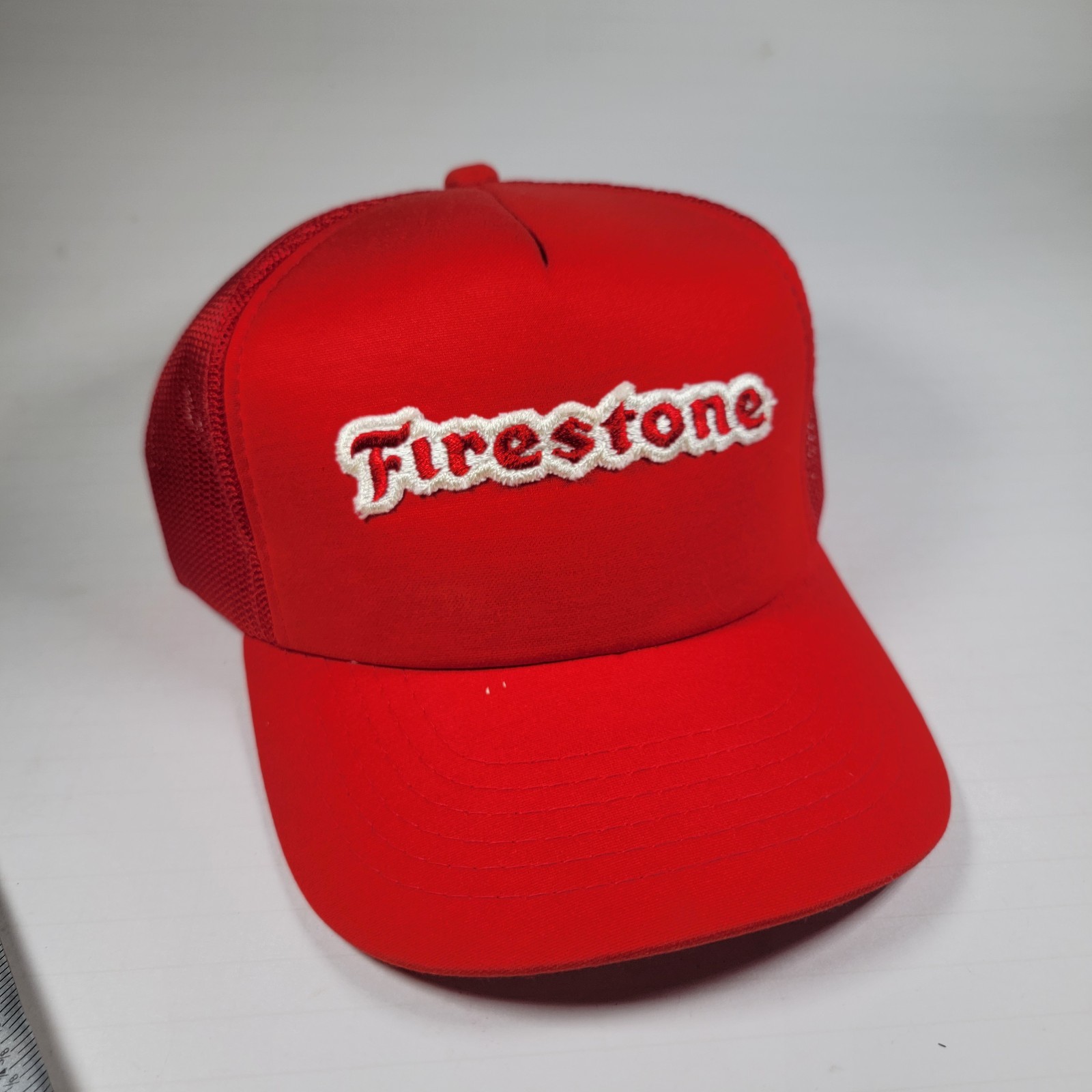 Vintage Red Firestone Patch Snapback Trucker Hat - image 1