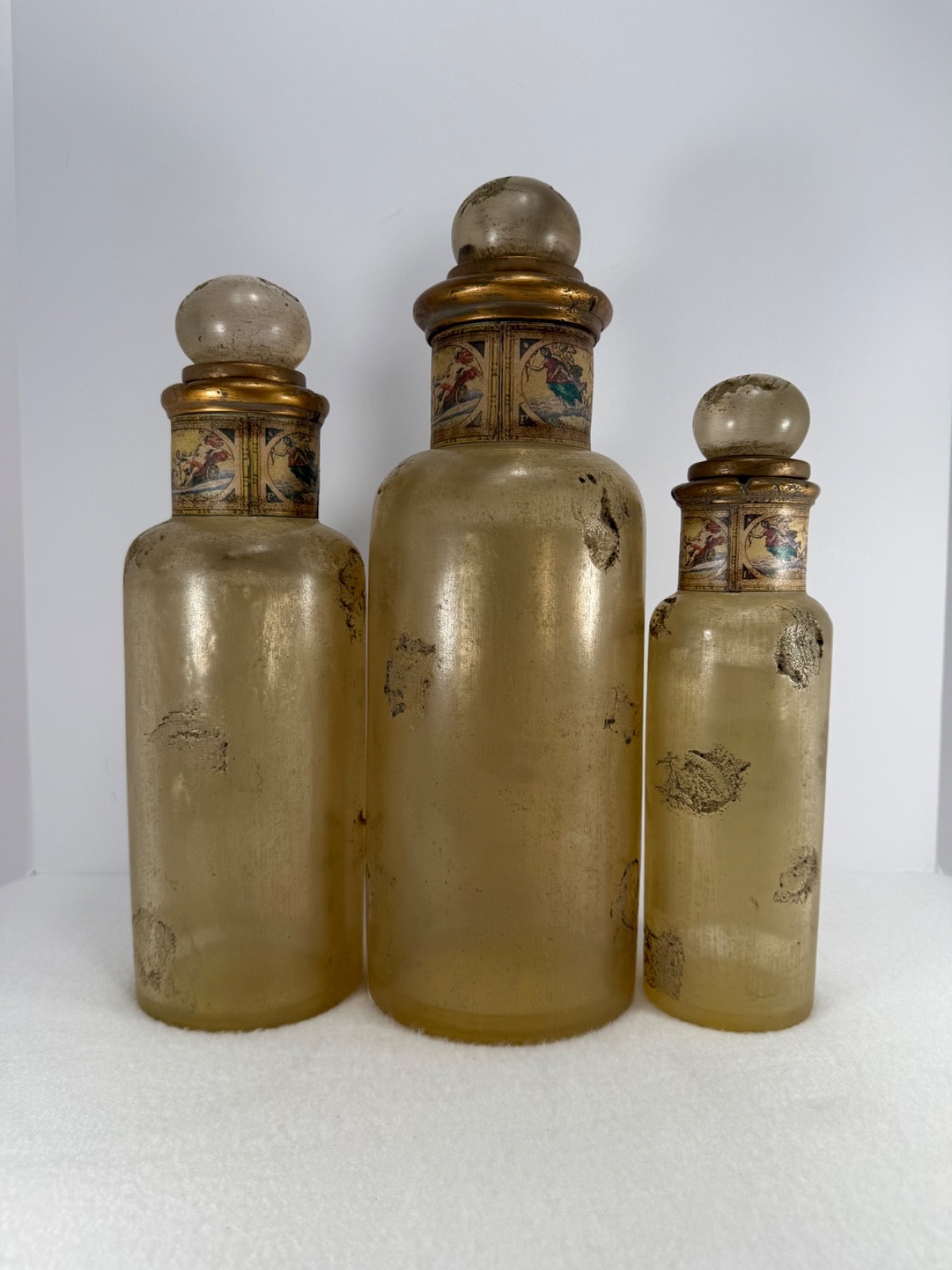 Set of 3 Uttermost Turkish Empire Bottles w/Stoppers Resin Decor #19221