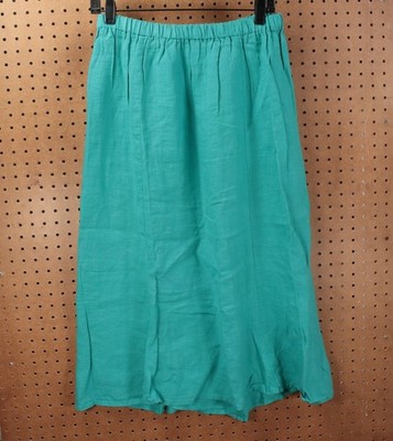 vtg FLAX elastic waist A-Line linen midi skirt MEDIUM boho minimalist langenlook
