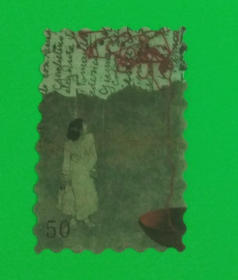 Girl Walking Postage Stamp Transparent Sticker 2.75'' x 1.78'' (Y)
