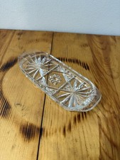 Vintage Cut Crystal Relish Dish Oval Starburst Pattern Clear Glass