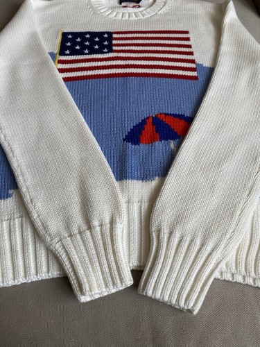 £349 Ralph Lauren Womens White Jumper Sweater American Flag Cotton S-M - Picture 9 of 14