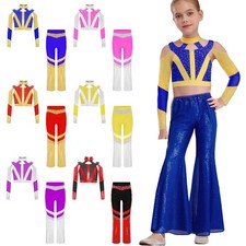 Girls Crop Top with Flared Pants Color Block Jazz Dance Hip Hop Dance Gymnastics