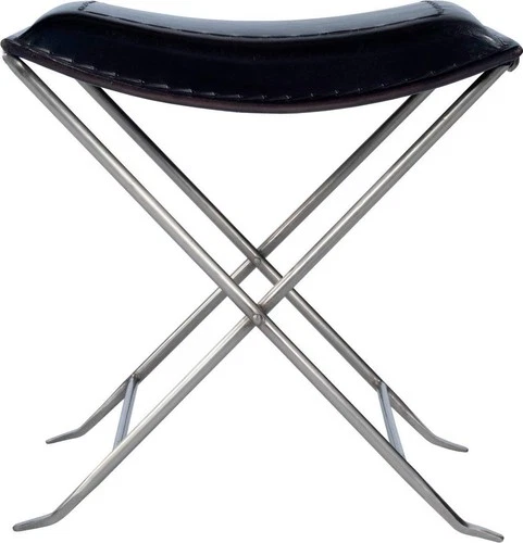 Black Leather Melton Stool-Butler Specialty - Picture 2 of 5