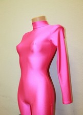 Women Gymnastics Catsuit 330-00 Long Sleeve High Collar Hot Pink Spandex Size L