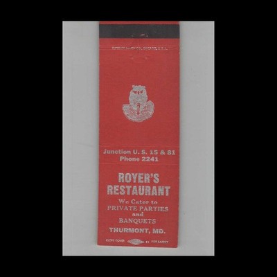 Matchbook Cover Royer's Restaurant Thurmont, MD
