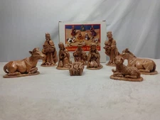 Nativity Set Ready to Paint 9 Pieces Plaster Bronze Color Includes Baby Jesus