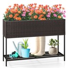 Elevated Planter Box Raised Garden Bed w/ Rattan Surface Bottom Storage Shelf &
