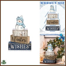 Christmas Snowman Table Decor 4 Pcs Wooden Block Signs Winter Centerpiece
