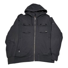 Y2K Rusty Surfwear Blackl Zip Hoodie Sweatshirt Cotton Blend Men's M Oversized