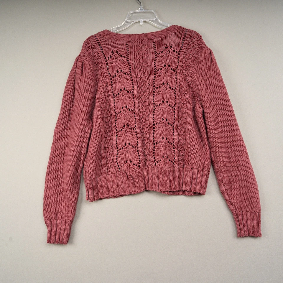 Suéter para mujer Lucky Brand XL cárdigan de algodón borgoña claro bordado Foto 3 de 4