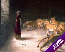 DANIEL IN AMONG THE LIONS DEN OIL PAINTING BIBLE ART GICLEE PRINT ON REAL CANVAS