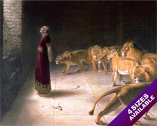 DANIEL IN AMONG THE LIONS DEN OIL PAINTING BIBLE ART GICLEE PRINT ON REAL CANVAS