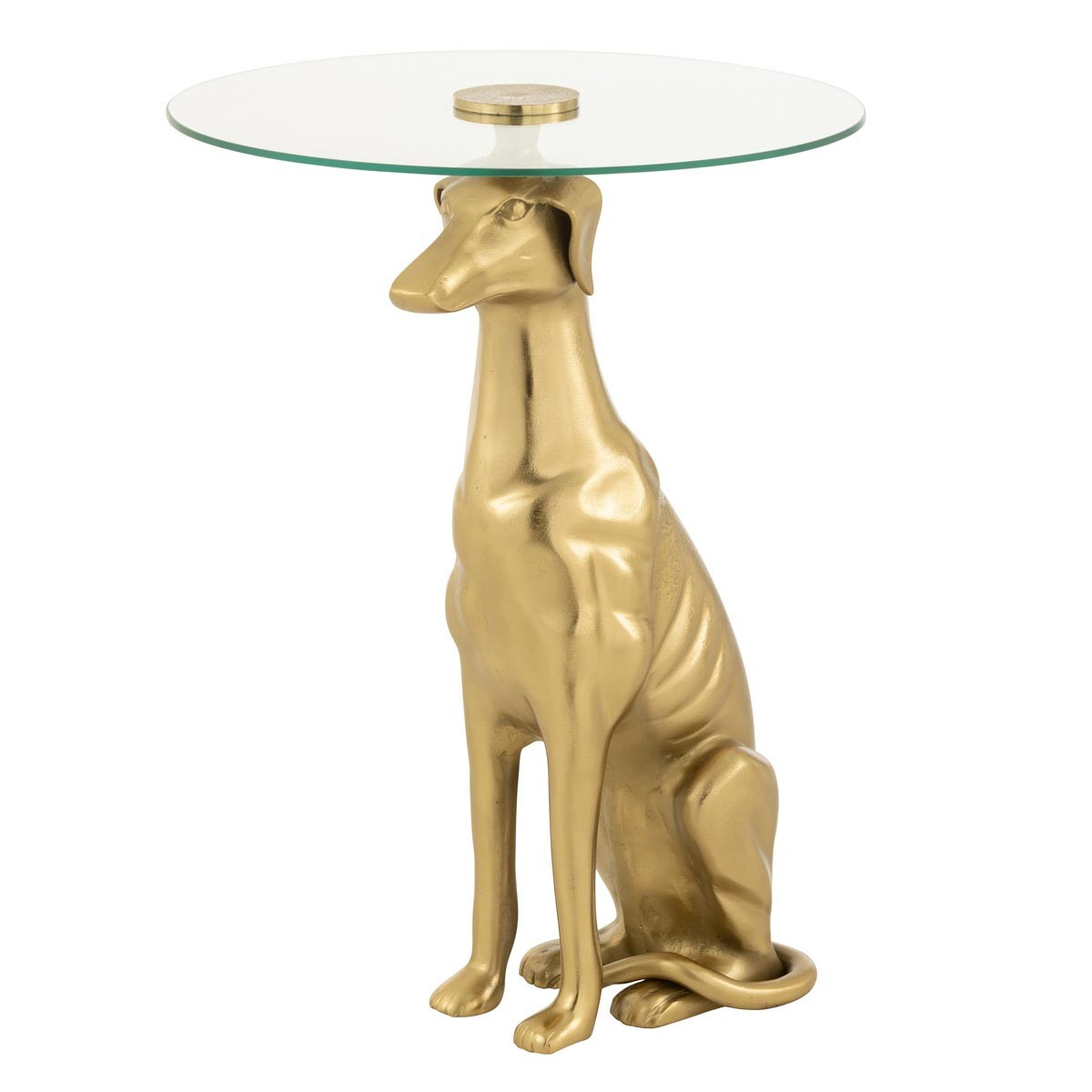 Table d'appoint en verre Dog 57cm doré, bout de canapé design et meuble d'appoint