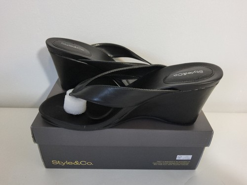 Style & Co. Womens Chicklet Black Wedge Sandals Heels 12 Medium