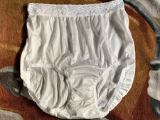 1970's Vintage 100 Nylon Panties Cotton Crotch Lace Trim White Size 7 Large