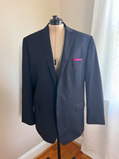 Calvin Klein Men's Black Solid Wool Suit Jacket 46R 2-Button Notch Lapel