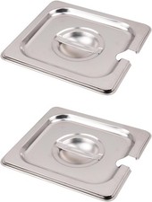 Heavy-Duty Stainless Steel 1/6 Size Steam Table Pan Covers (2-Pack) - Commercial