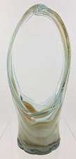 Murano Style Swirl Freeform Stretch Swung Vase Basket Blue Gray White 11" MCM