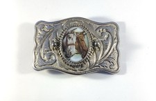 Vintage Western Porcelain Horse Portrait Belt Buckle Cowboy Cowgirl