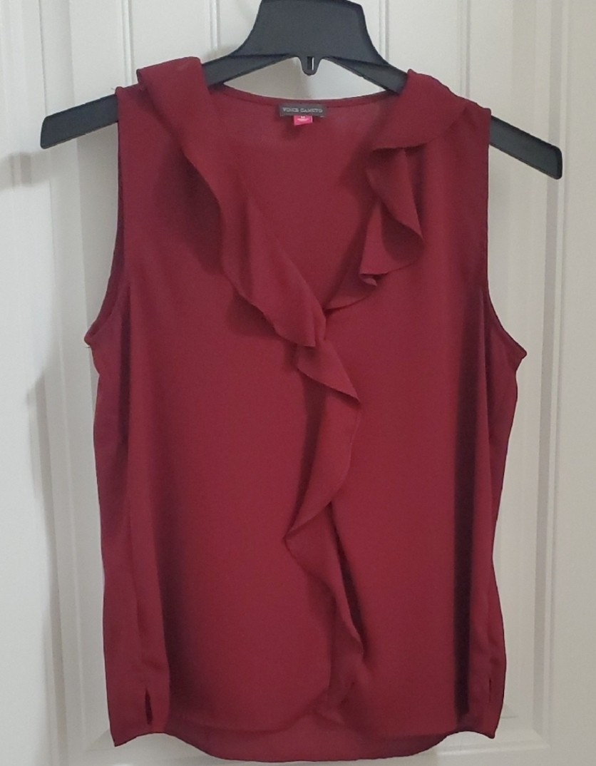 Vince Camuto Deep Red Sleeveless Ruffle Blouse Size Meduim