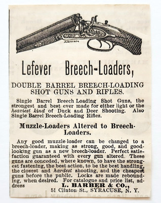 1875 Lefever Breech Loading Shotguns Advertisement Barber & Co Syracuse NY