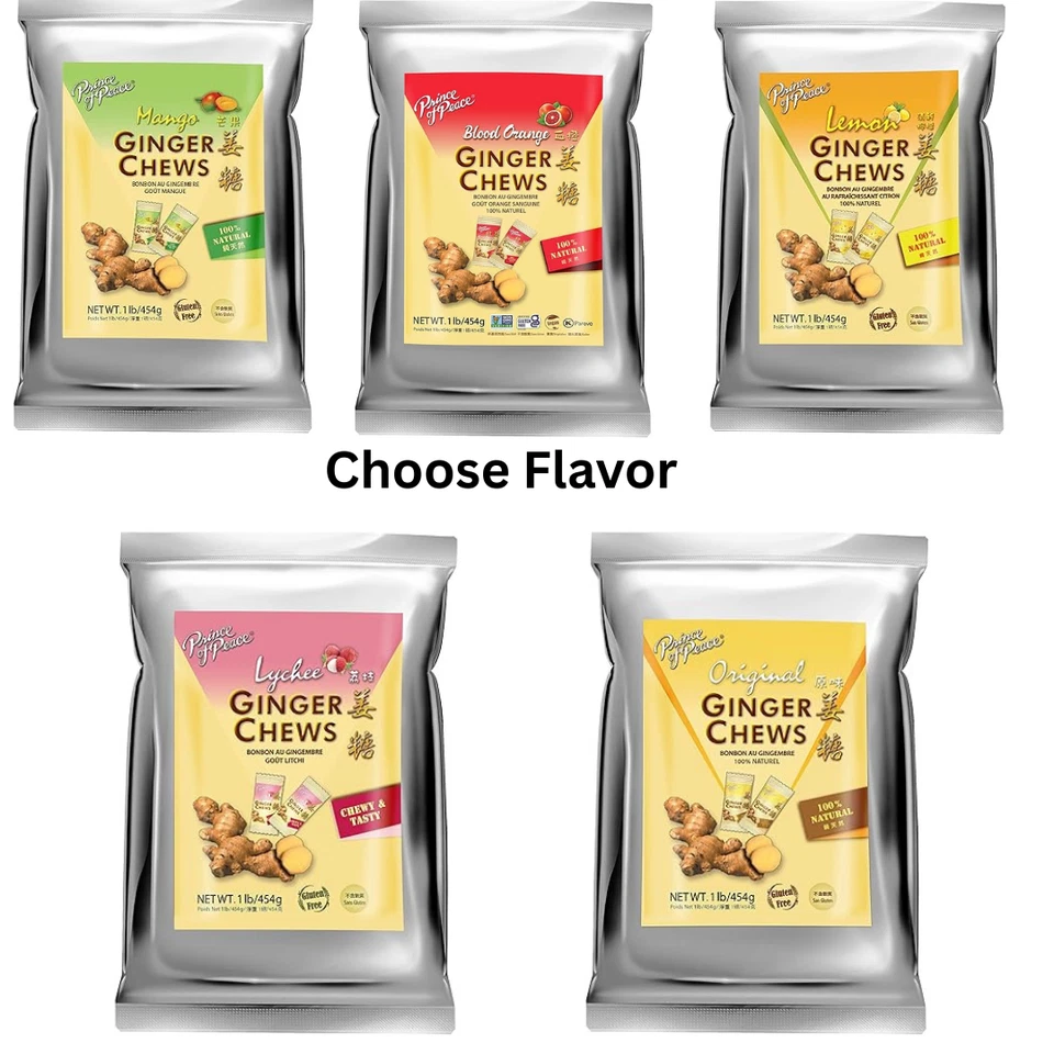 BRANDED Prince of Peace Ginger Chews all flavors, 1 lb. – Candied Ginger – Natural Candy